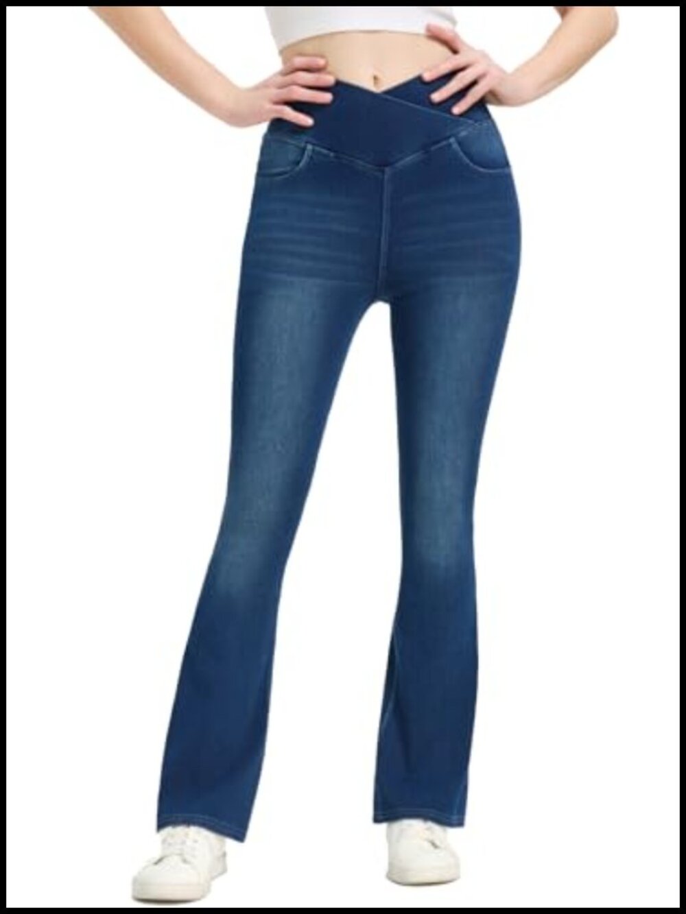 High Waisted Flared Jeans Tummy Control Stretchy Denim Pants Welt Pockets